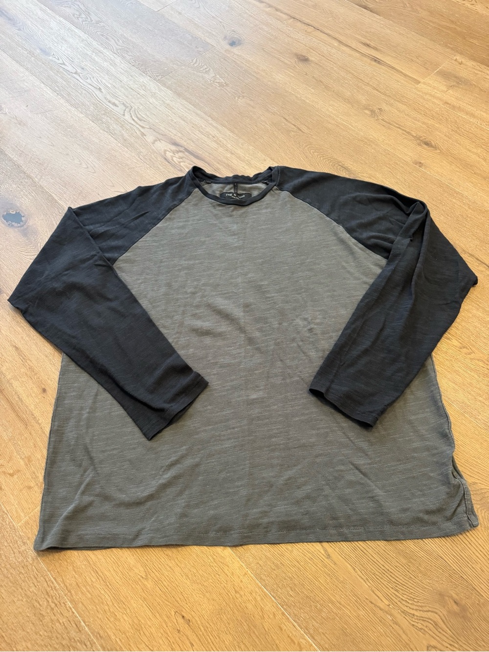 rag & bone Two-Tone Raglan Long Sleeve Shirt - Black & Charcoal